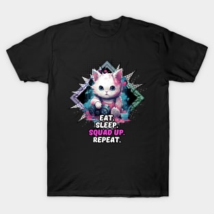 Eat Sleep Squad Up Repeat - Gamer Cat T-Shirt